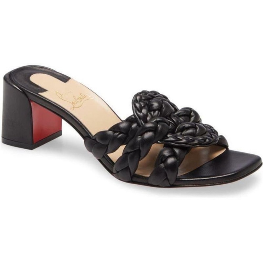 Christian Louboutin MARMELA Black leather  Braided block heel Mules